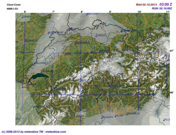 Map of cloud cover density - Switzerland