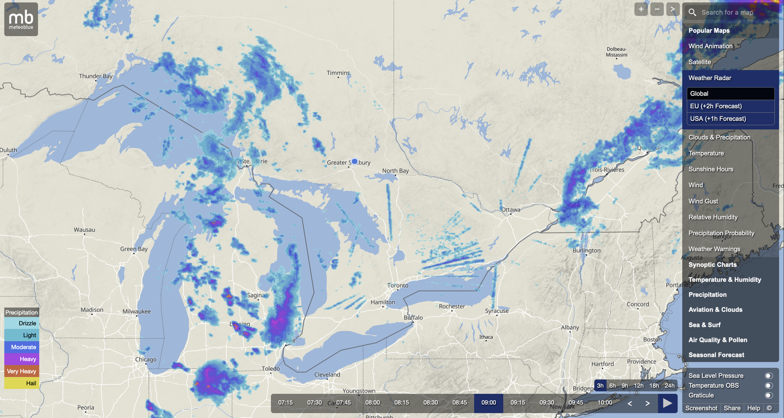 Figura 2: Rayas de radar que aparecen en los radares meteorológicos de Canadá.