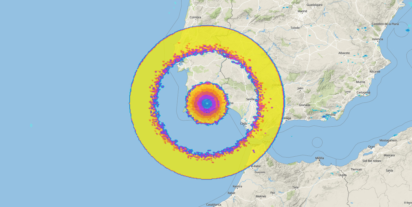 Figura 1: Malfunzionamento del dispositivo radar che causa cerchi di precipitazione non realistici.