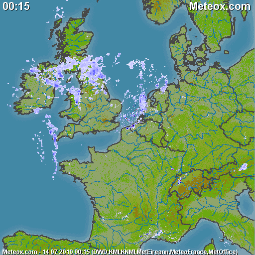 Animated radar map: shows actual precipitation