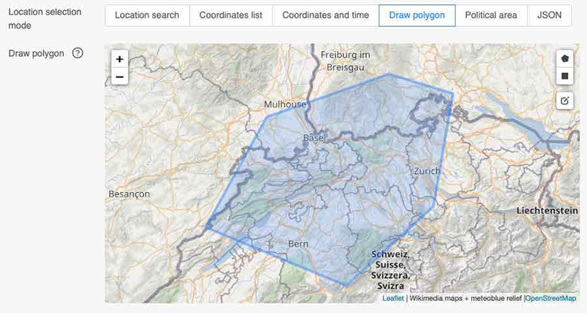 Polygone und Verwaltungsgebiete können für Kartenvisualisierungen und räumliche Analysen ausgewählt werden