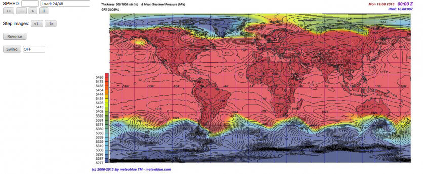 Carte du monde pour la pression barométrique relativement à la topographie