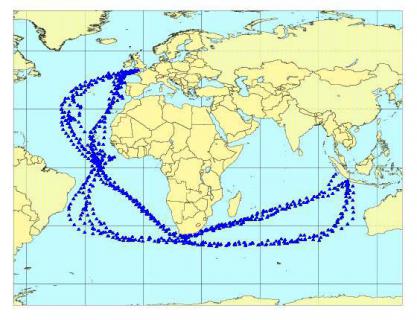 Routes maritimes des découvreurs européens<br />Source: J. Meier