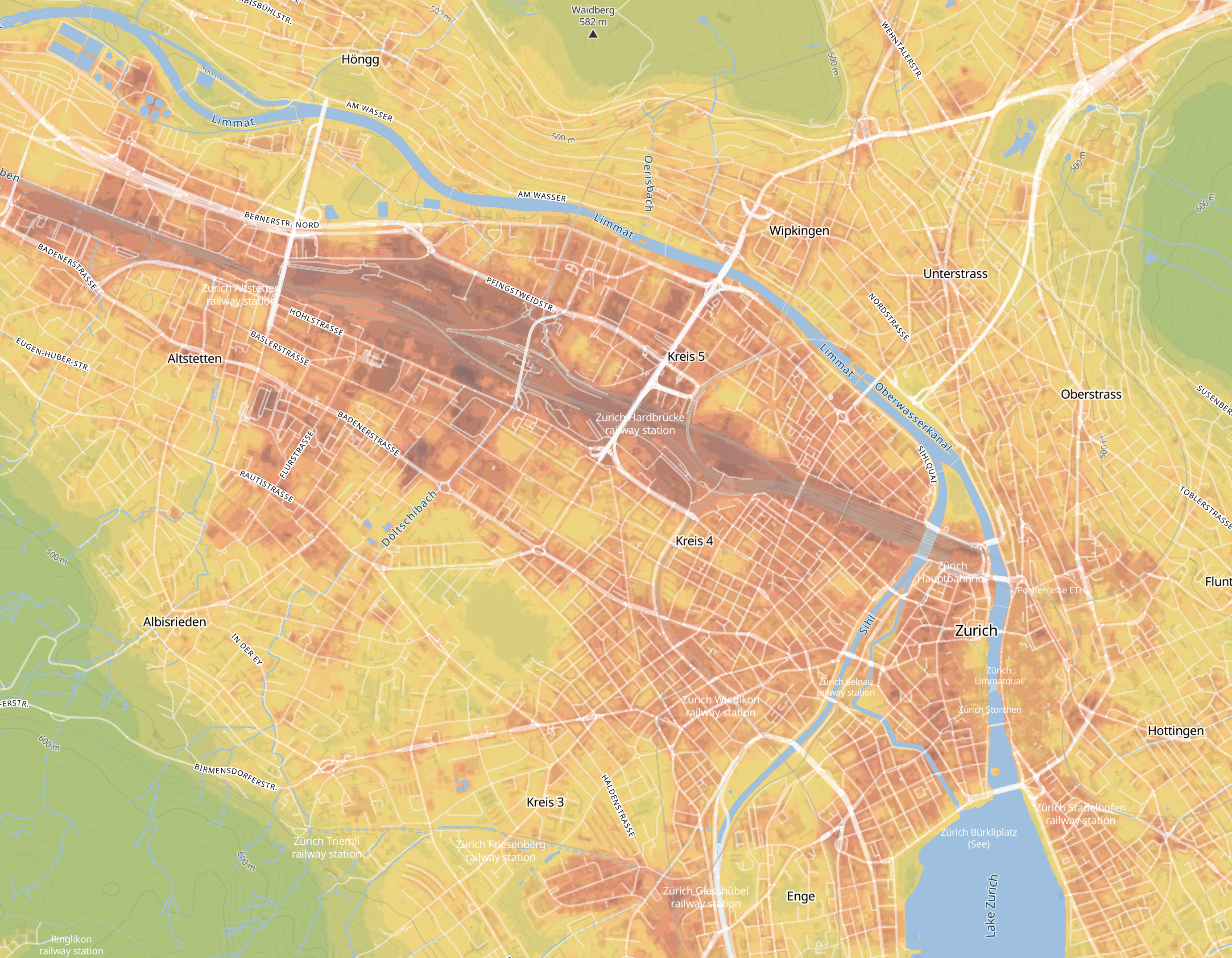 Small-scale temperature map of Zurich